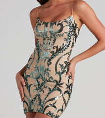 Alcina Formal Sequin Scroll Bodycon Dress