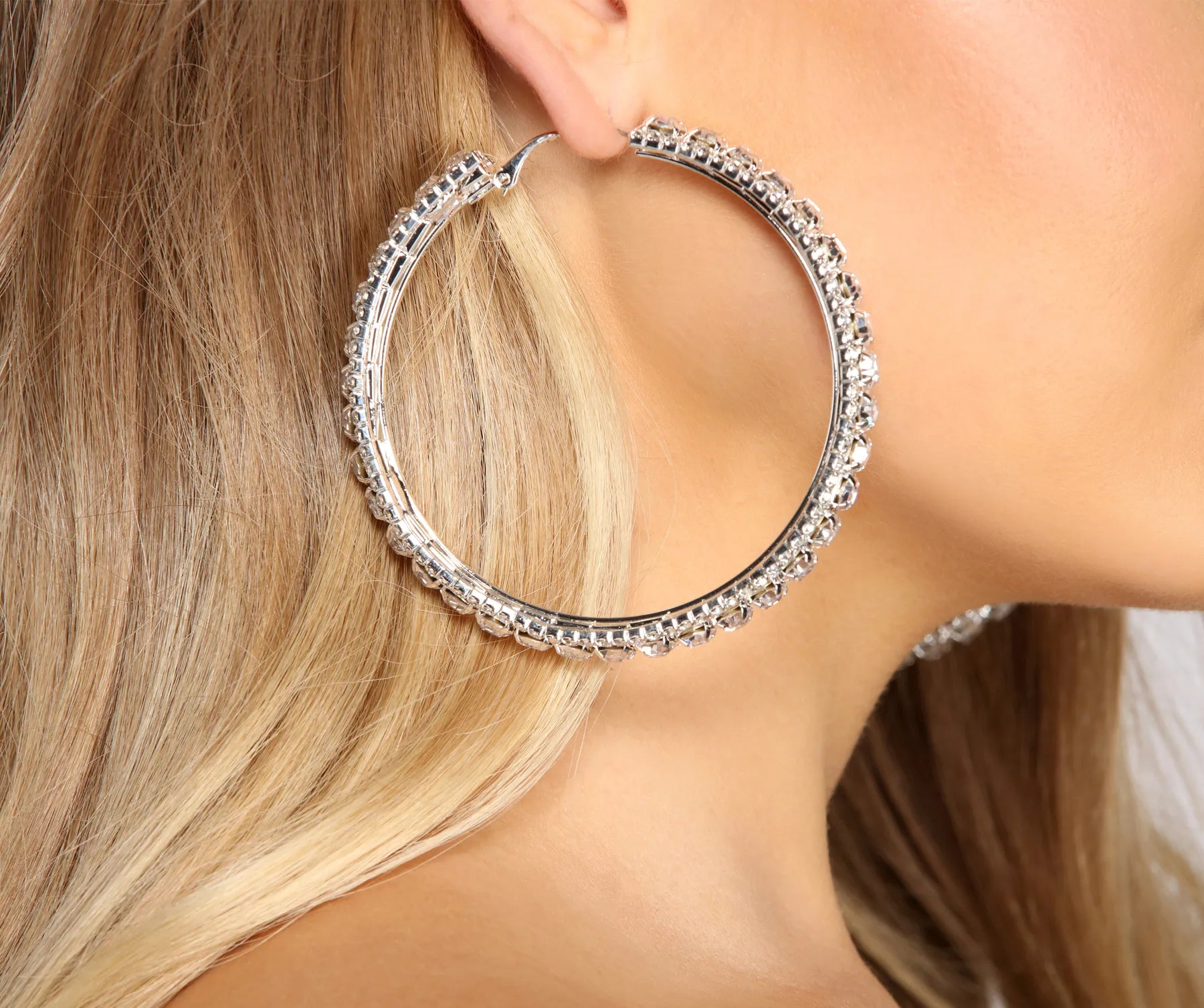 So Luxe Triple Row Rhinestone Hoops
