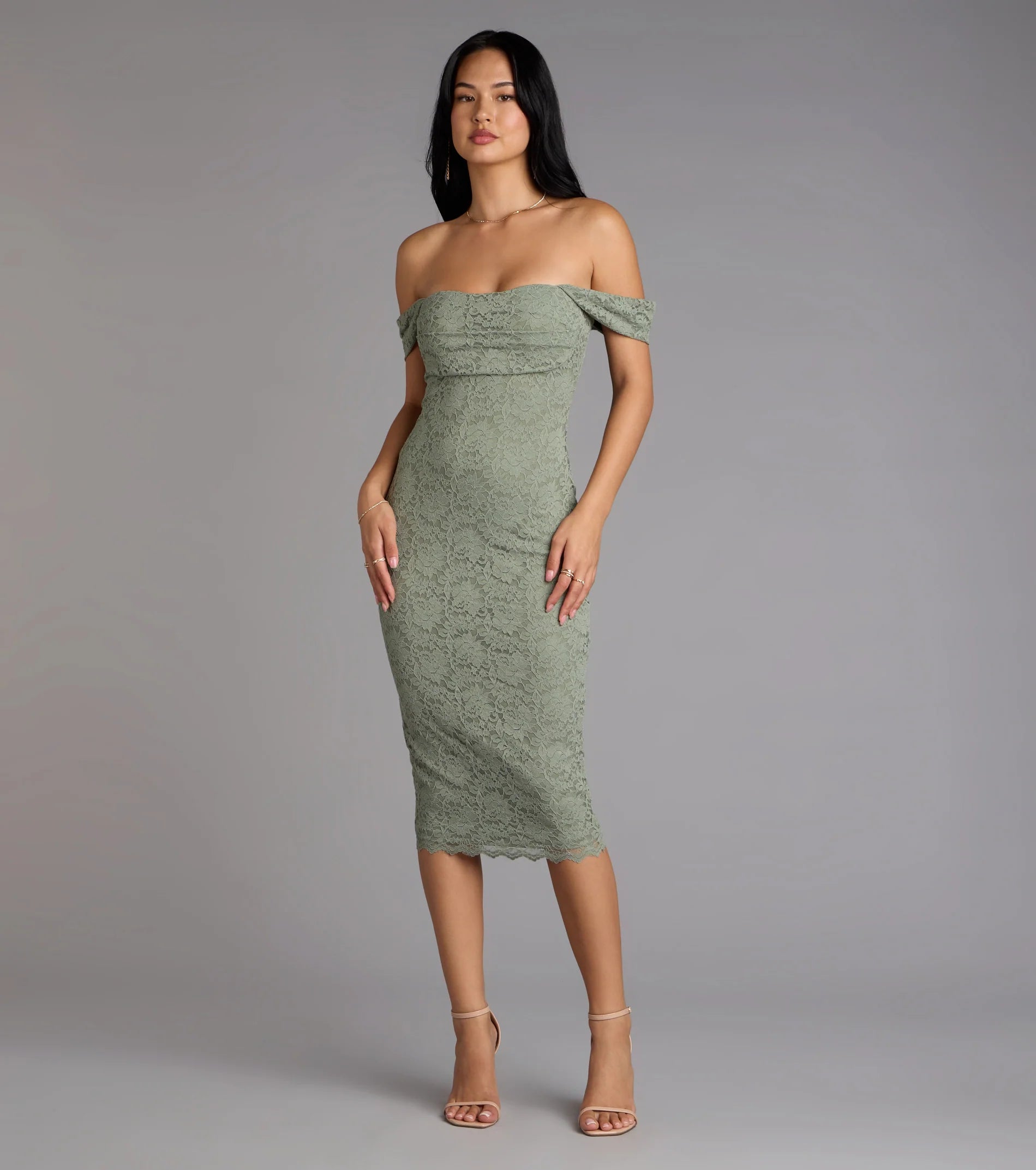 Lavish And Lovely Bodycon Lace Midi Dress