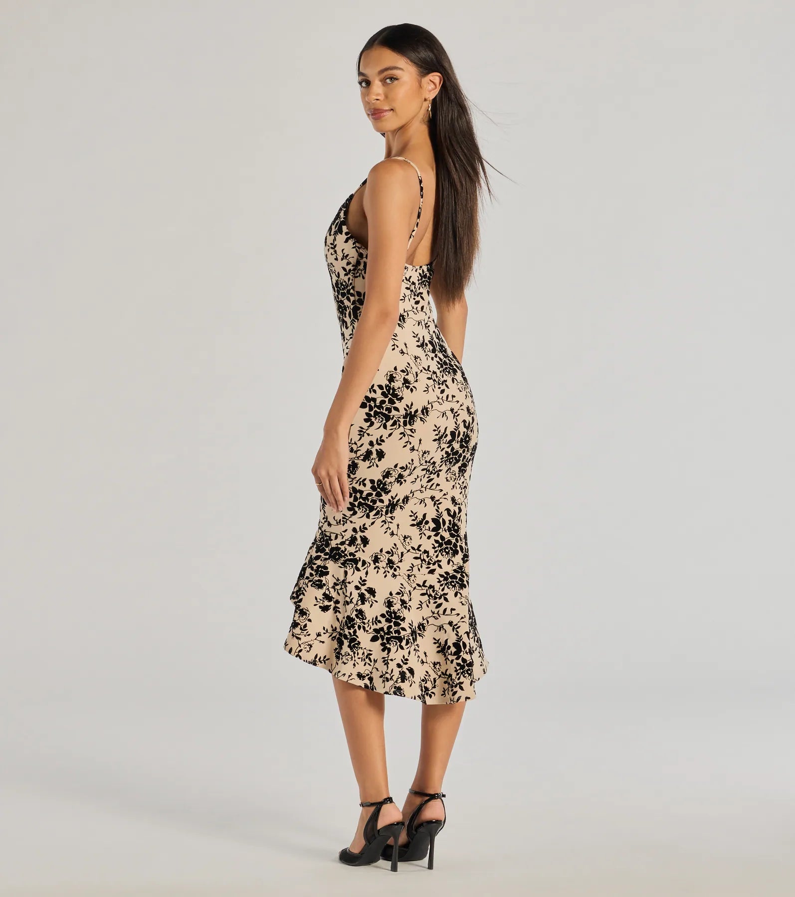 In The Garden Floral Velvet Midi Dress