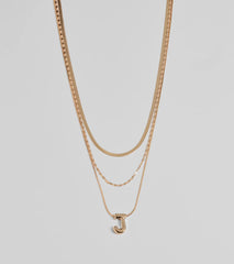 J Initial Layered Bubble Necklace