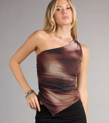 Edge Play One-Shoulder Mesh Top