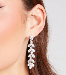 So Chic Rhinestone Leaf Duster Earrings