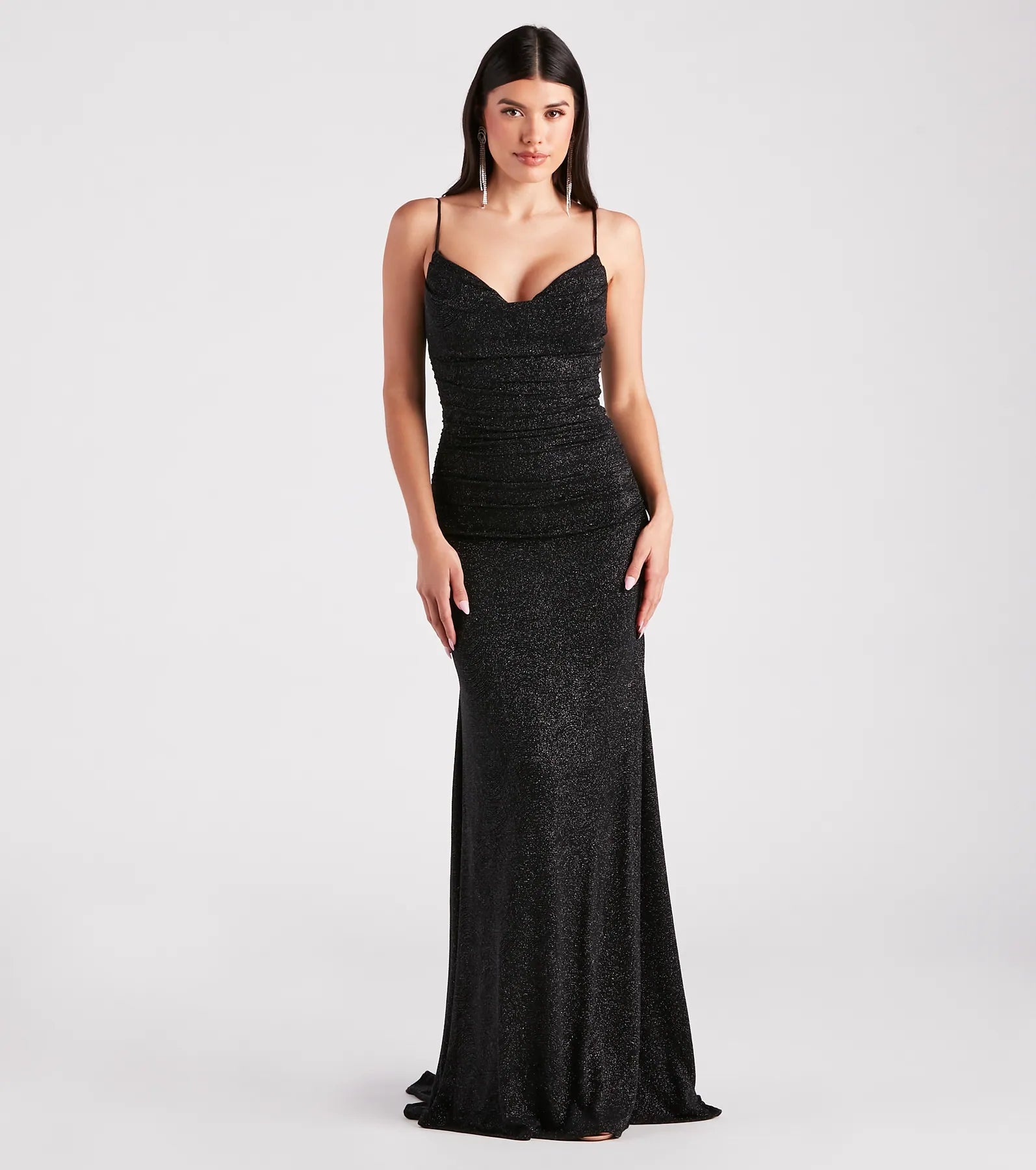 Tamora Formal Glitter Plunge Mermaid Dress