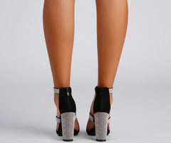 Sparkle Scene Rhinestone Chrome Block Heels