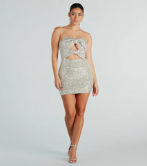 So Beloved Sequin Strapless Bow Mini Dress