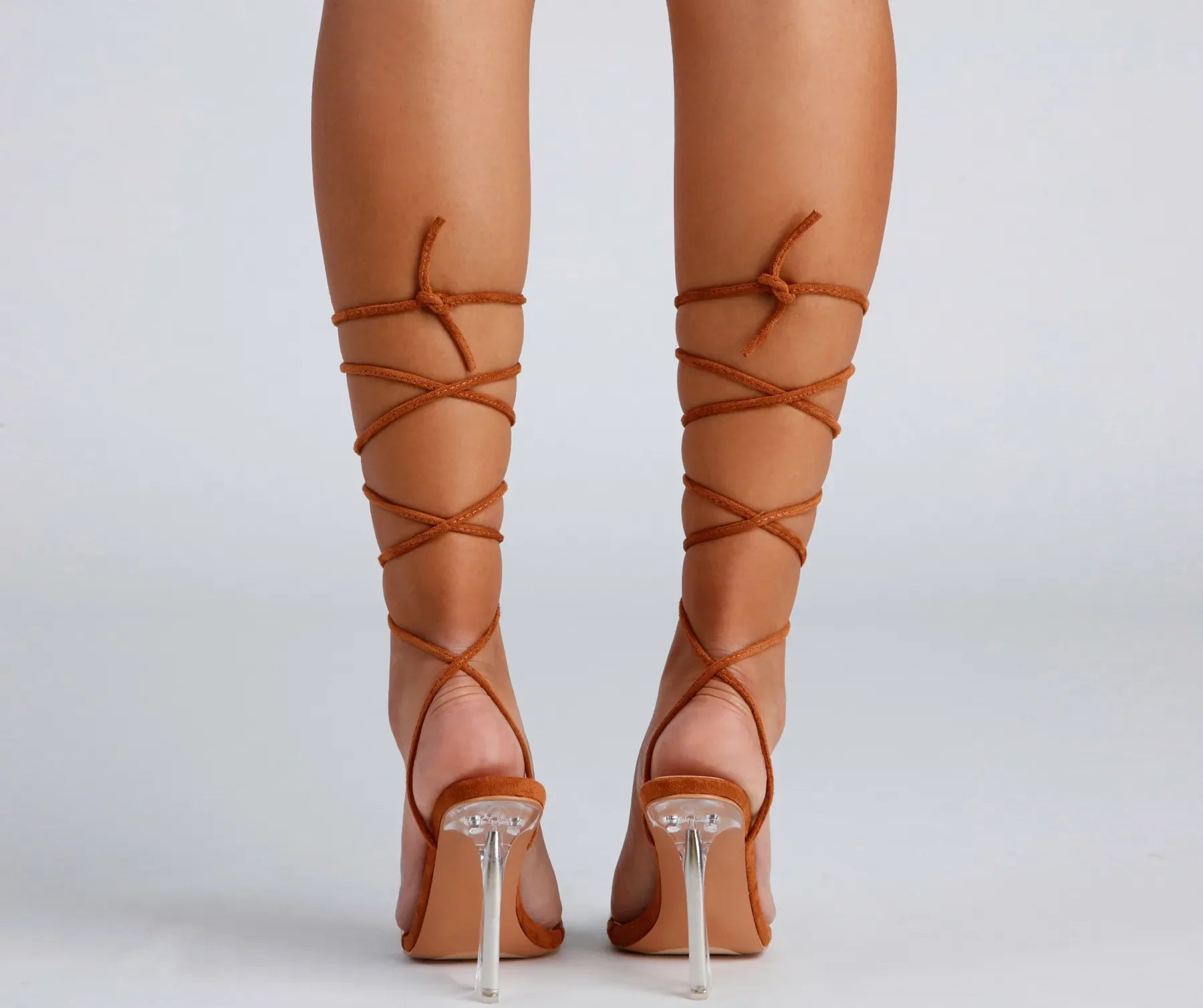 Clear Sign Lace-Up Lucite Heels
