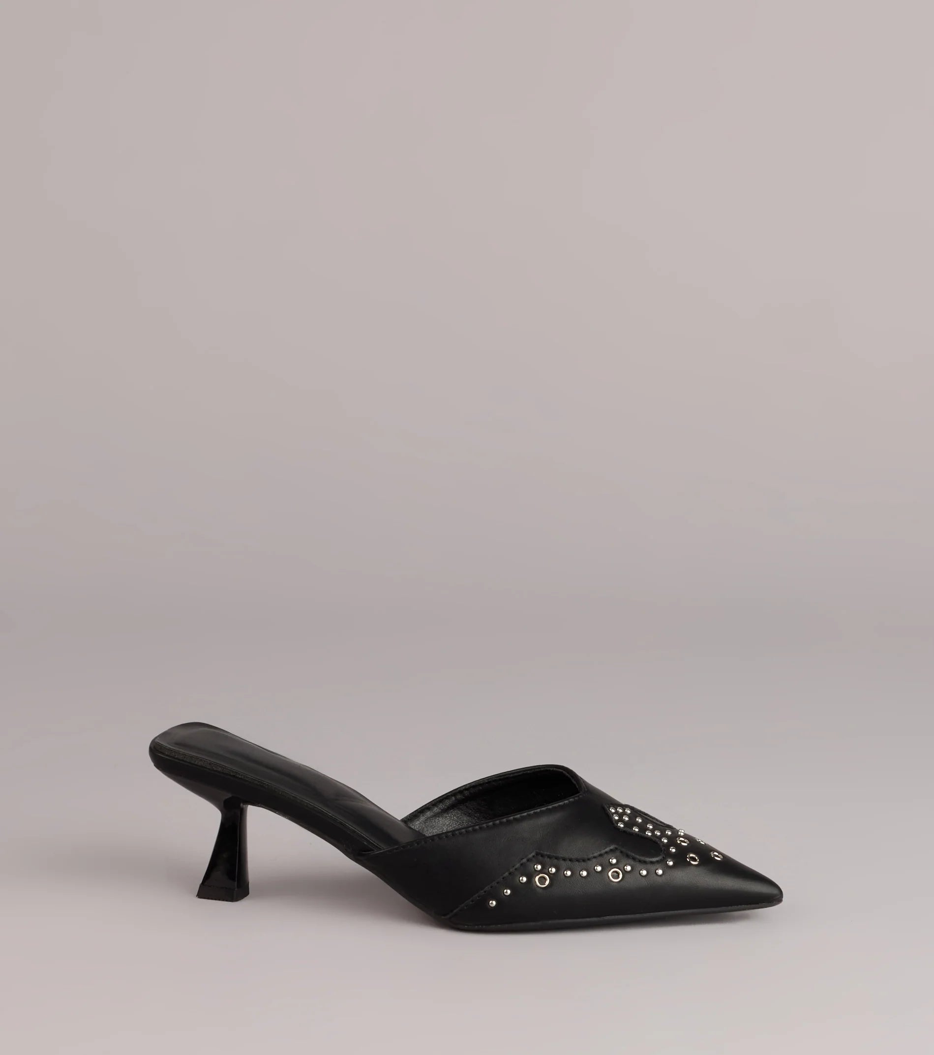 Studded Edge Pointed Kitten Pumps