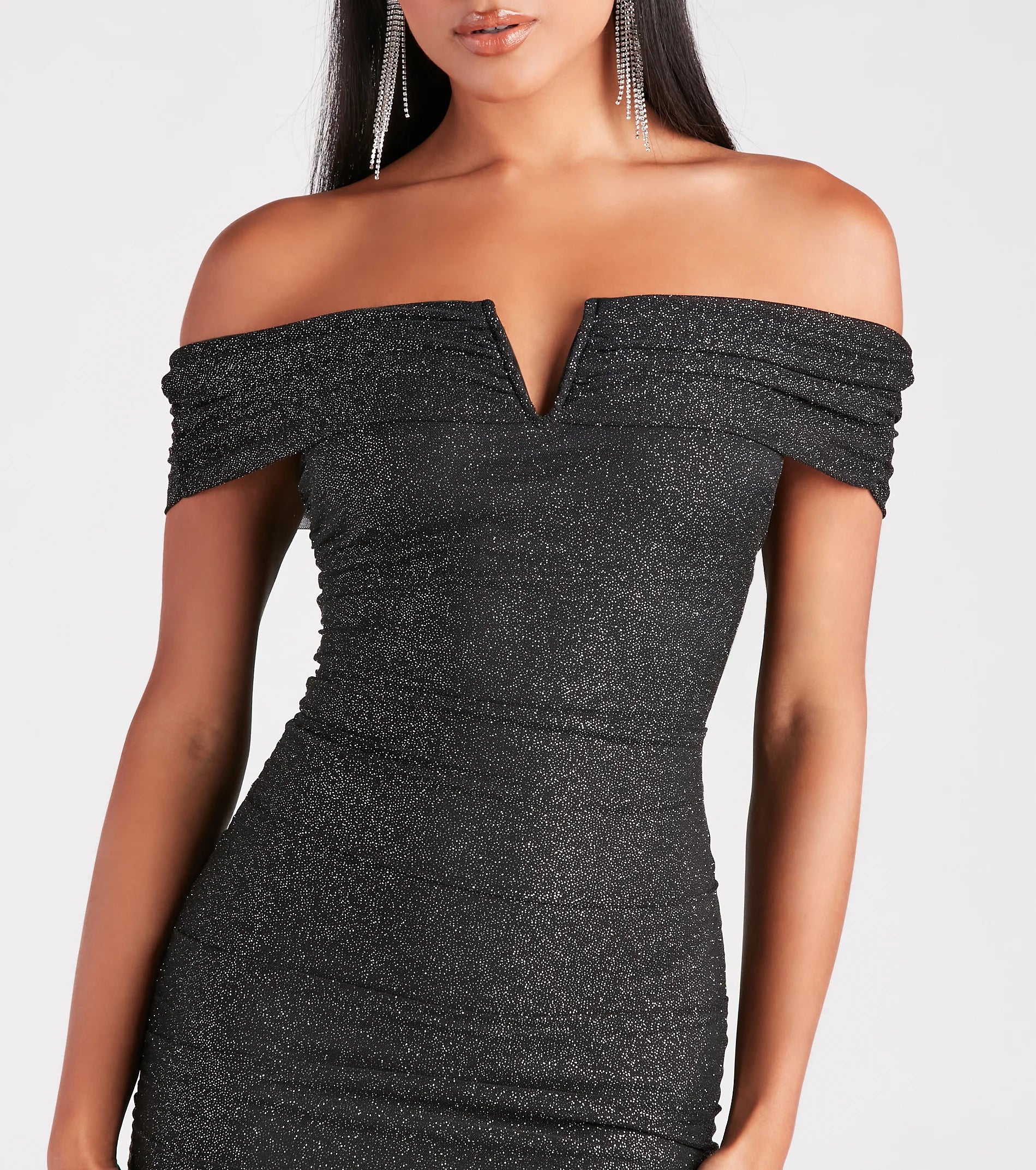 City Girl Glitter Off-The-Shoulder Dress