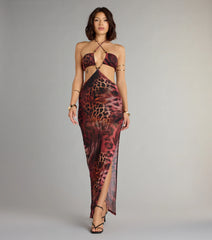 Untamed Allure Animal Print Cutout Maxi Dress