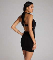 Own The Night Cowl Halter Mini Dress
