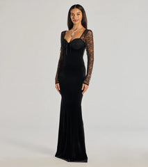 Jaya Long Sleeve Lace And Velvet Column Dress