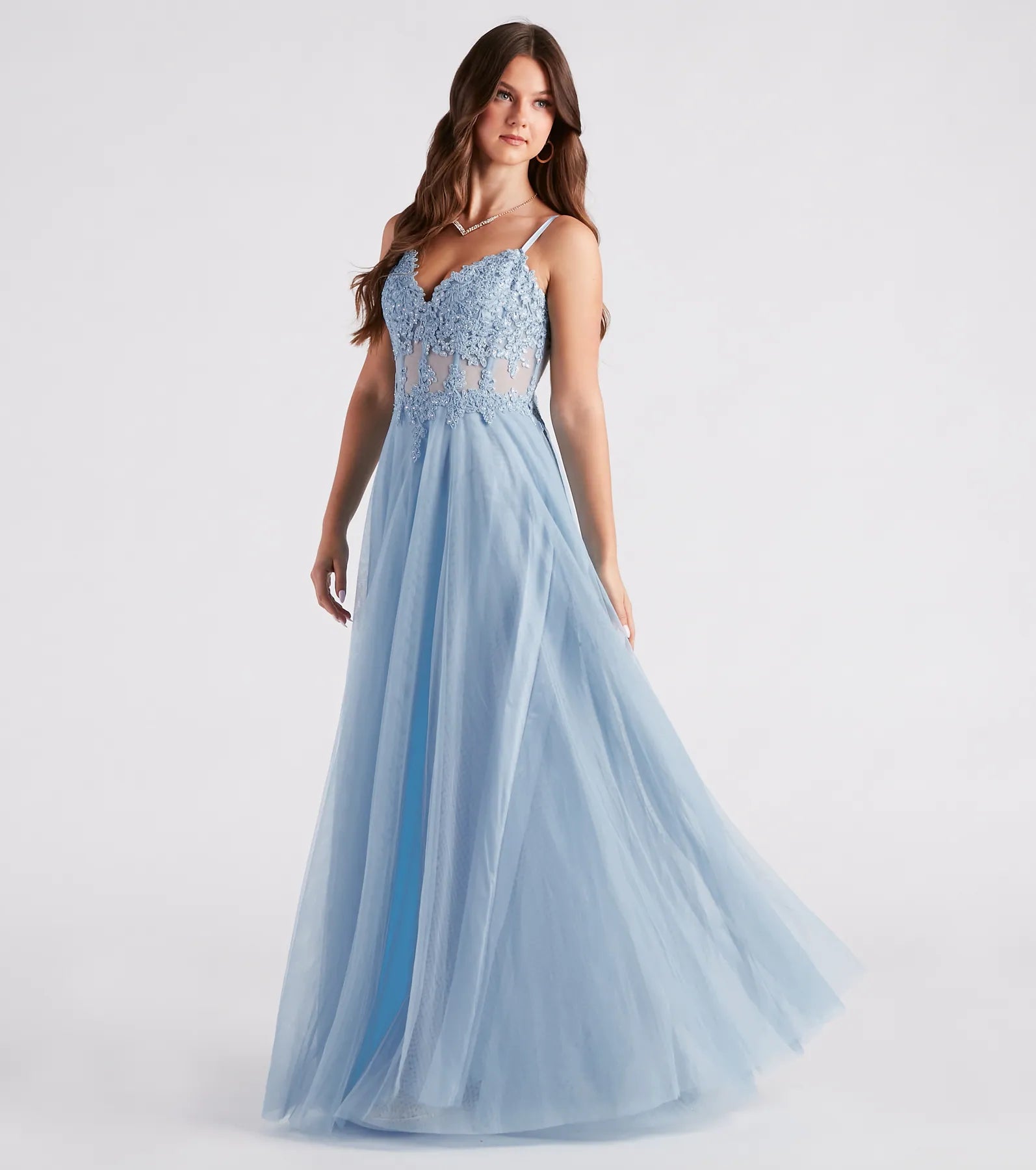 Jaci Rhinestone Embroidered Mesh Formal Dress