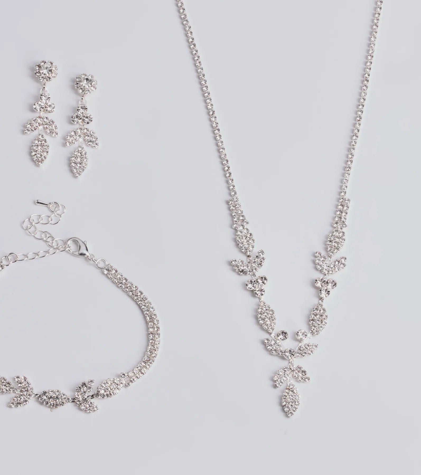 Luxe Desire Rhinestone Leaf Jewelry Set