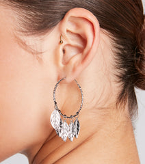 Dainty Leaf Fringe Hoop Earrings