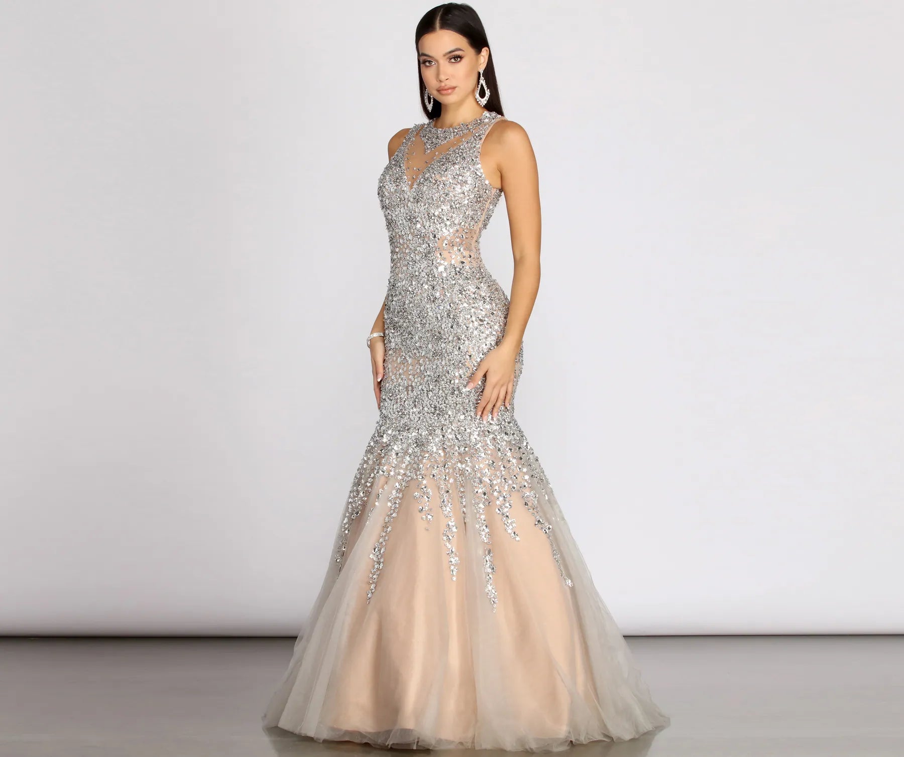 Sahar Open Back Beaded Mermaid Dress