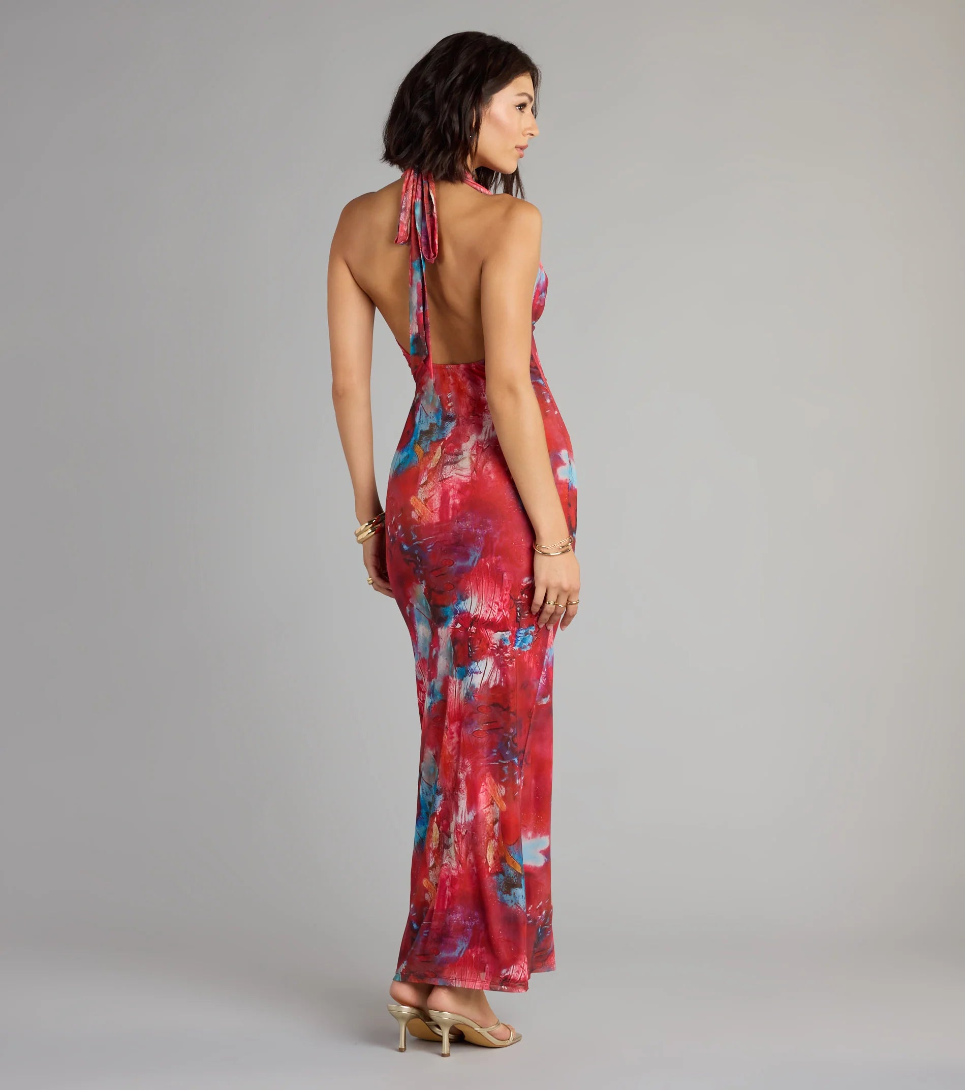 Boldly Chic Abstract Cowl Neck Maxi Dress