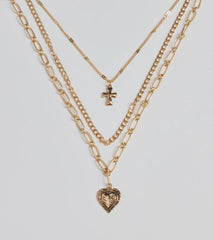 Love To Layer Heart And Cross Layered Necklace