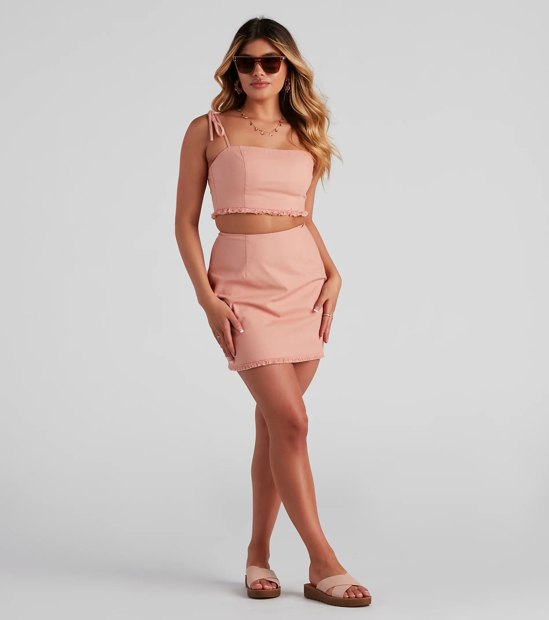 Social Linen Fringe Mini Skirt