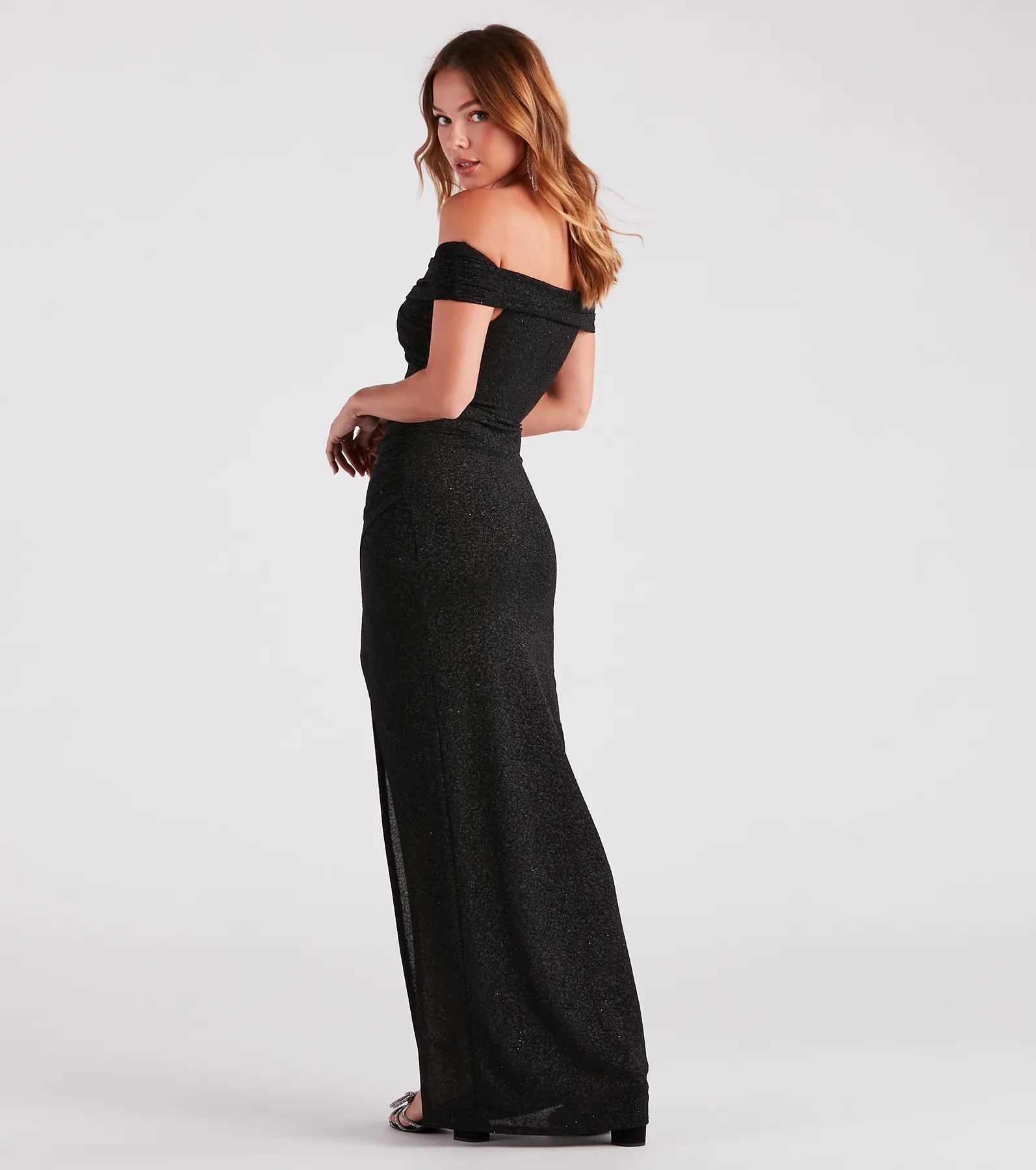 Bebe Formal Glitter Wrap Dress
