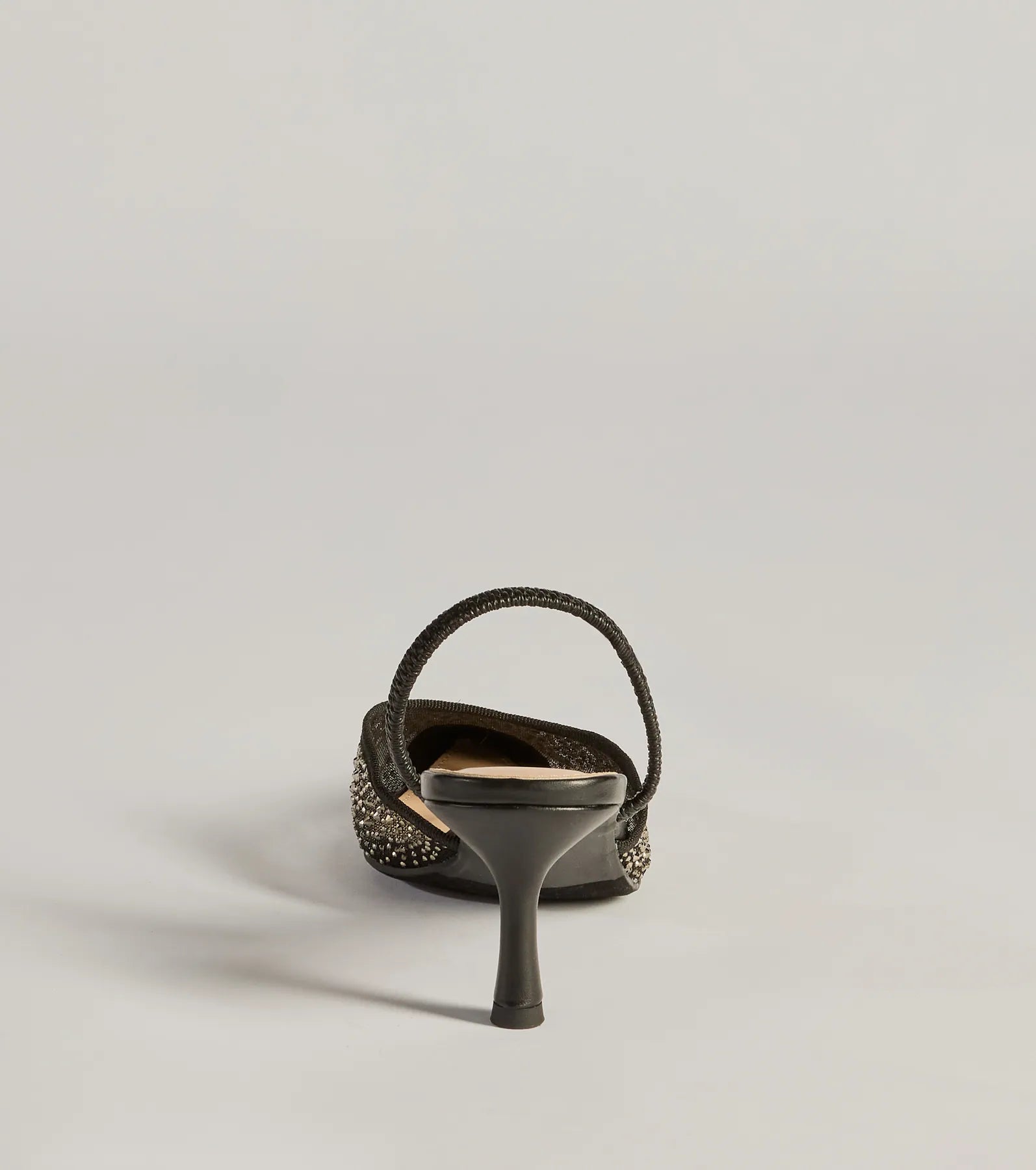 Trend Alert Rhinestone Mesh Sling-Back Kitten Heels