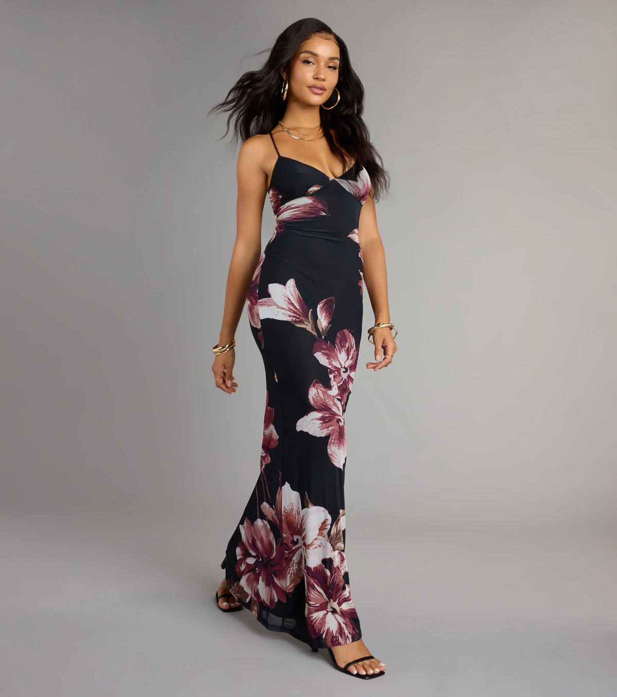 Flirty Twist Floral Lace-Up Maxi Dress