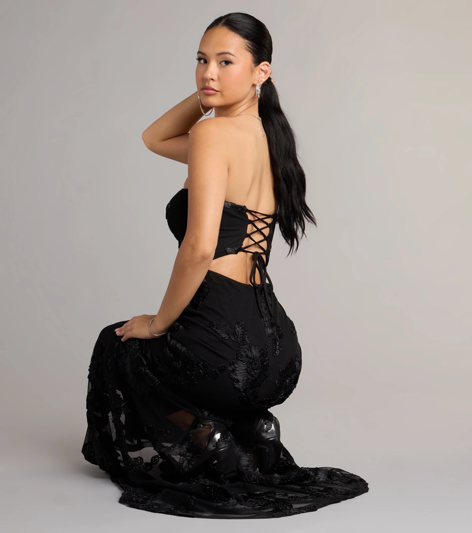 Ariela Lace-Up Cutout Mermaid Formal Dress