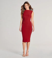 Dinner Downtown Sleeveless Ruched Midi Dress