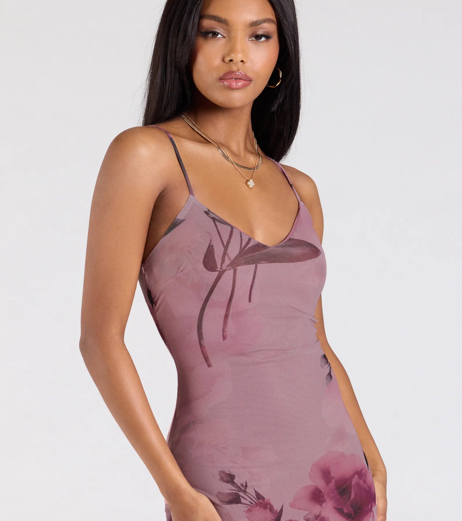 Love Language Floral Print Mesh Maxi Dress