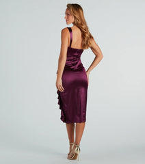 Keeping It Classy Satin Bustier Ruffle Midi Dress