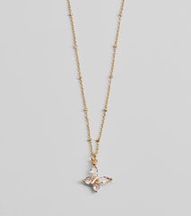 Charming Glam Cubic Zirconia Butterfly Pendant Necklace