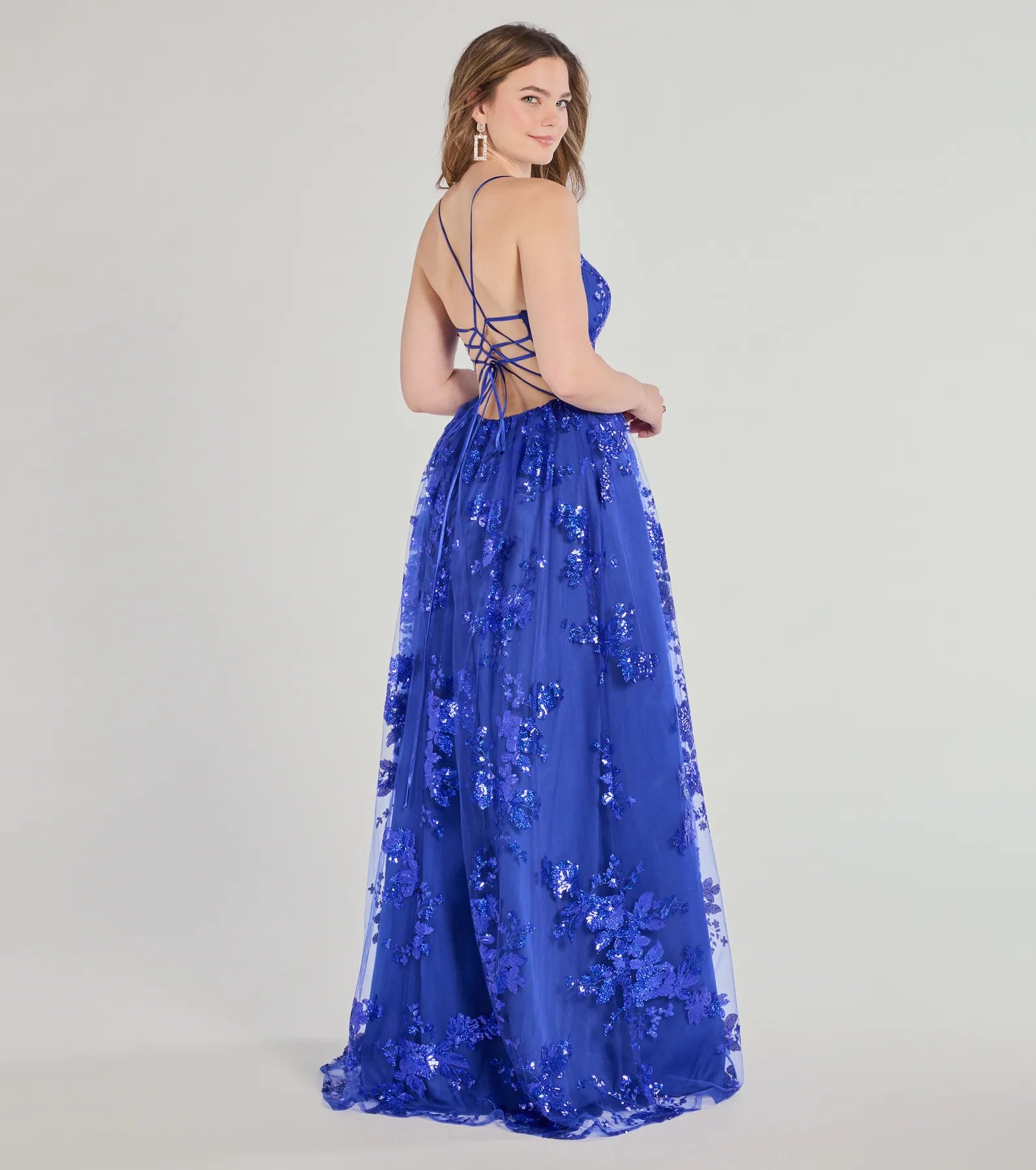 Sharen Lace-Up A-Line Sequin Ball Gown