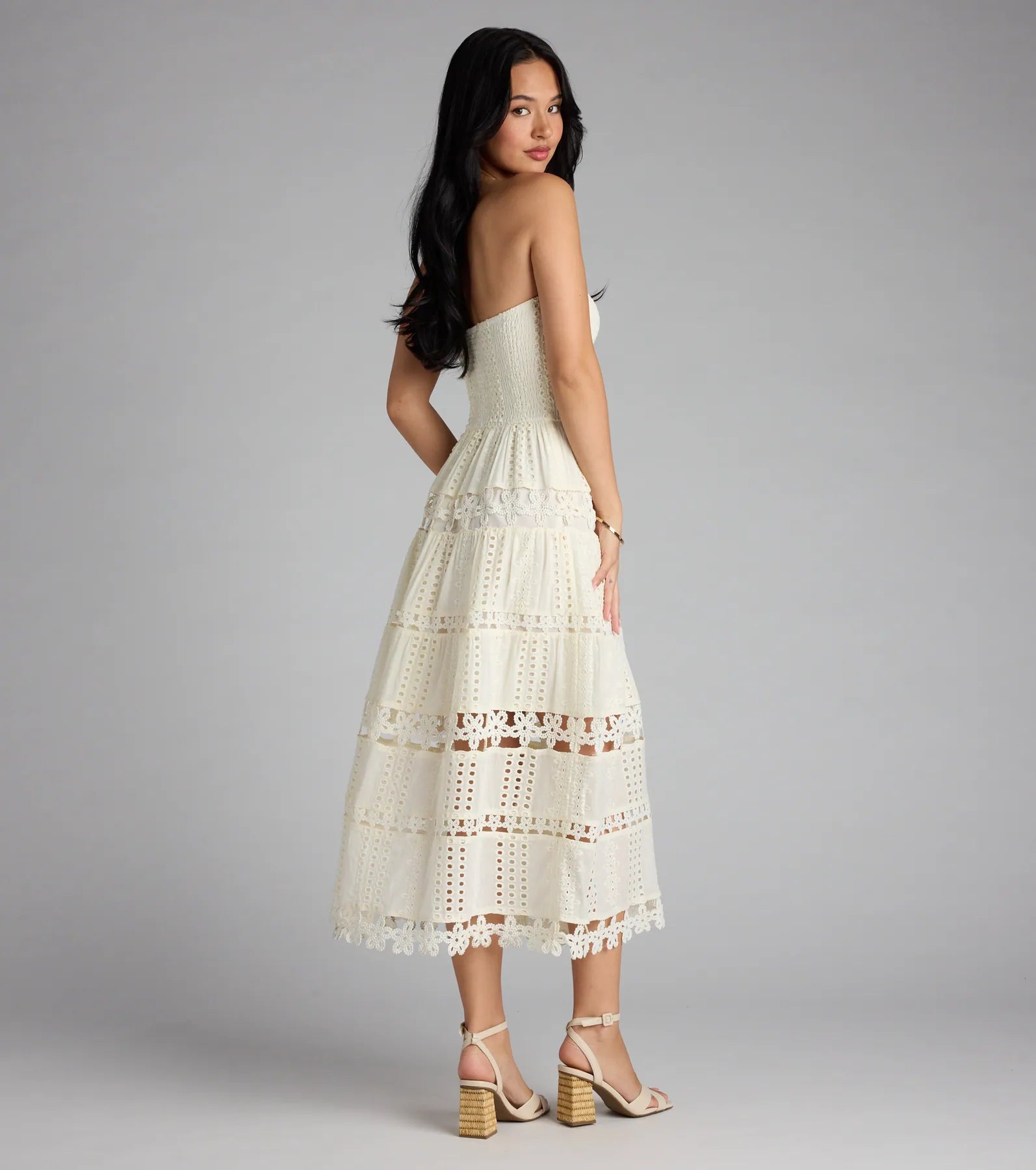 Lovely Day Eyelet A-Line Midi Dress