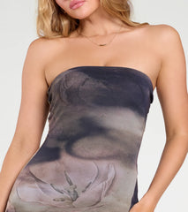 Day To Night Strapless Abstract Slit Maxi Dress