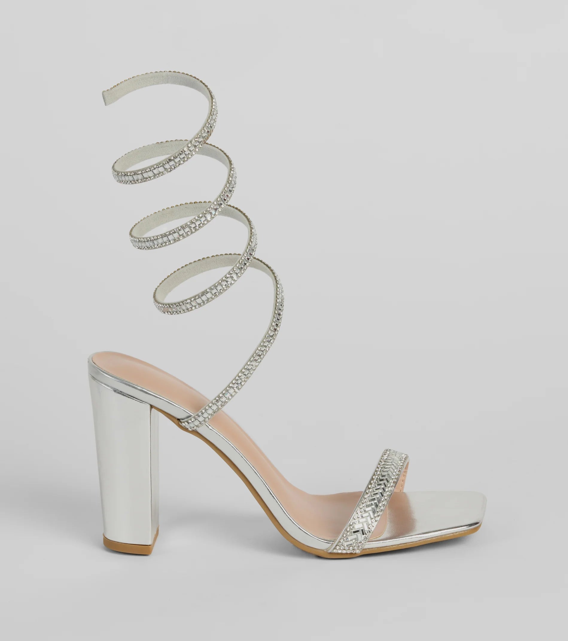 High Sparkle Rhinestone Spiral Block Heels