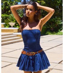 Flirt Factor Belted Denim Dress
