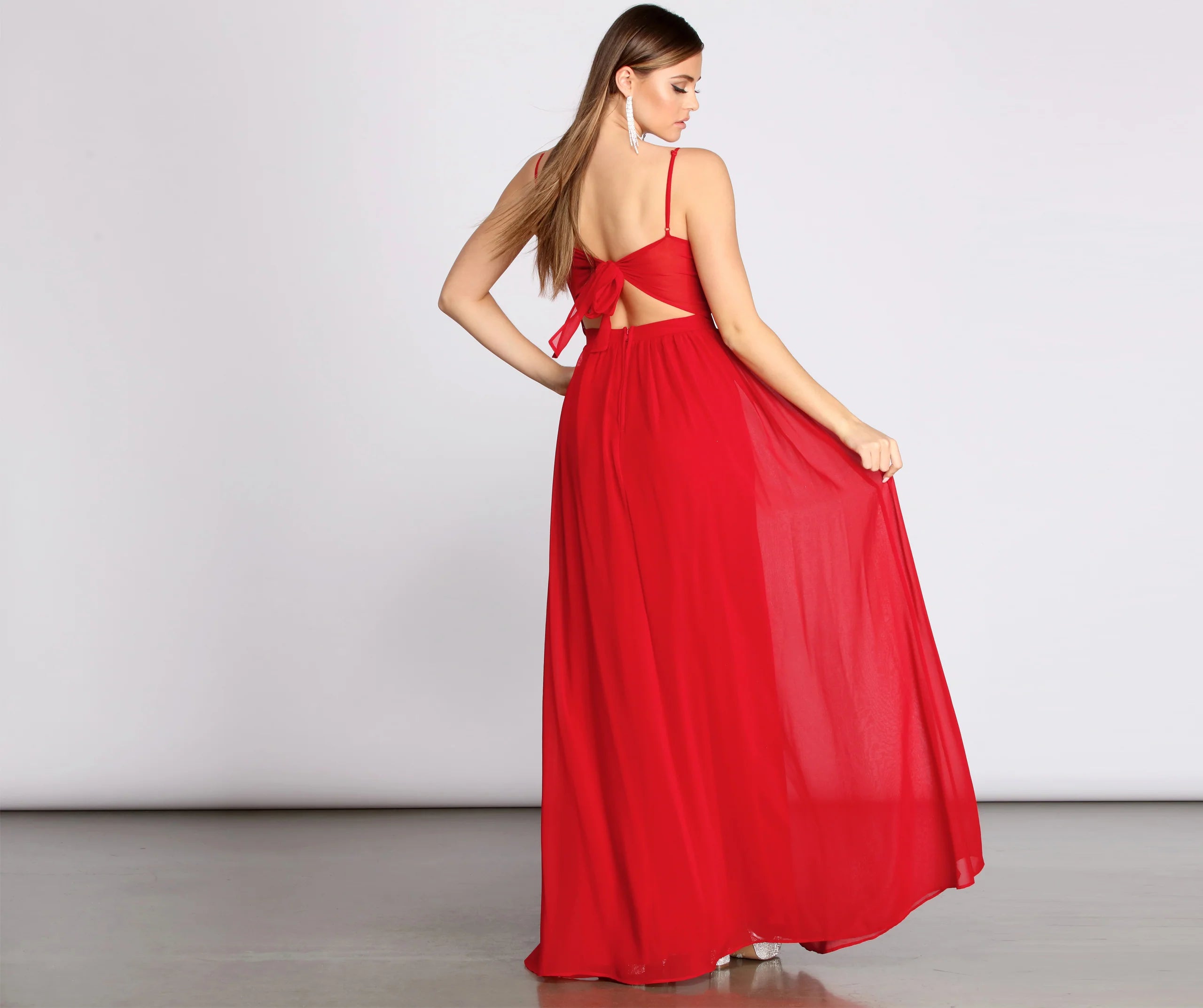 Devora Chiffon Tie Bow A-Line Dress