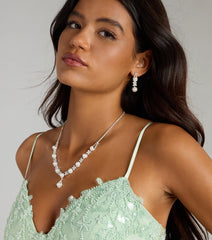 Dazzling Rhinestone And Pearl Necklace And Earrings Set