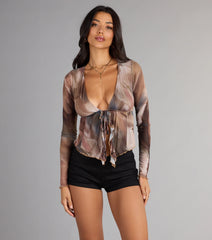 Sheer Sass Ruffle Tie Front Top