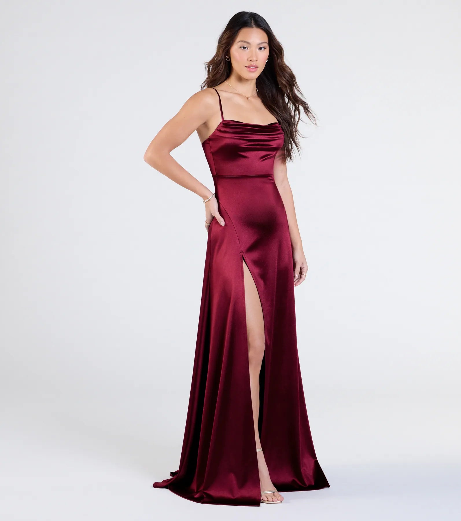 Marissa Formal Satin Cowl Neck Dress