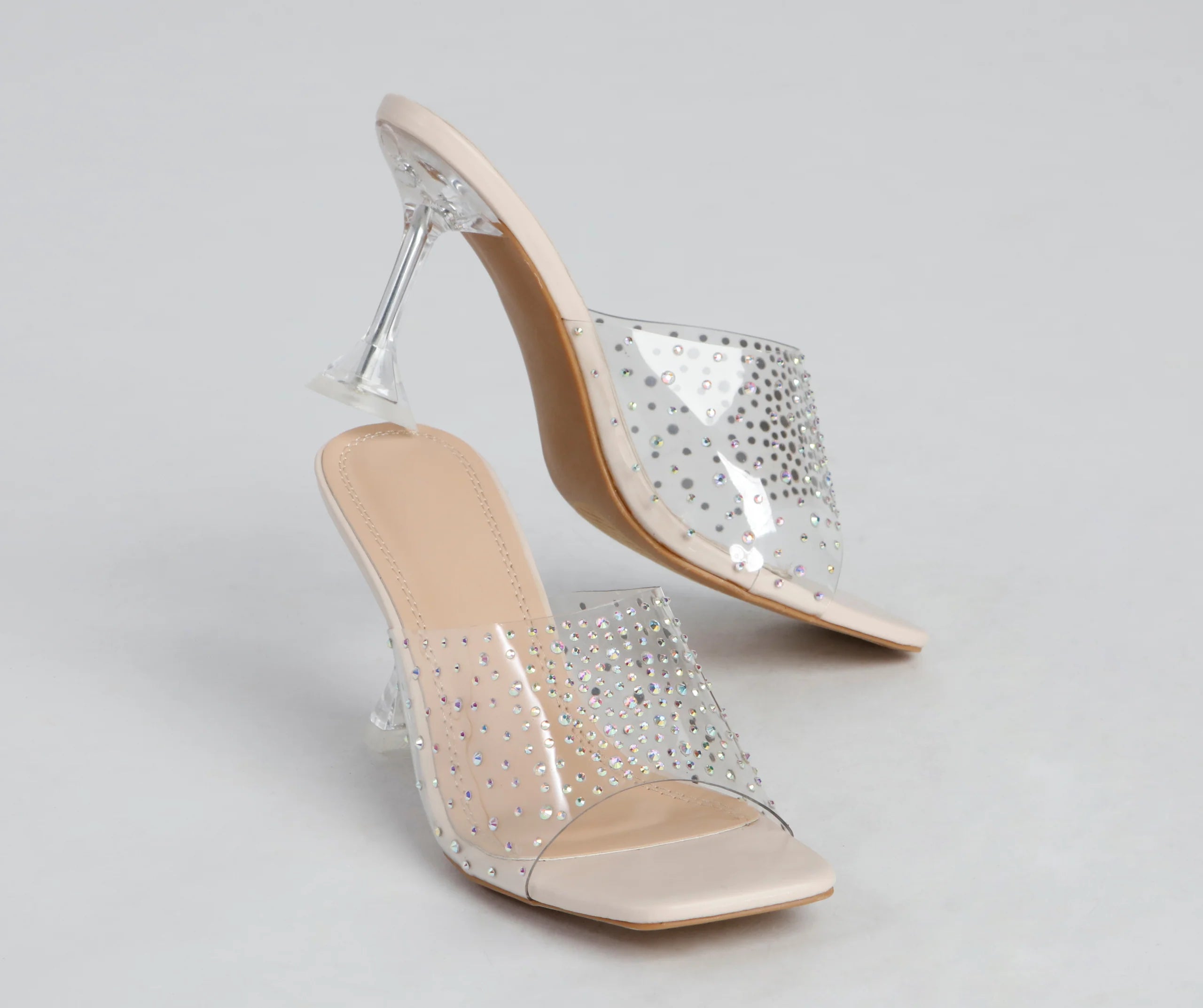 Clear Trends Rhinestone Lucite Heel Mules
