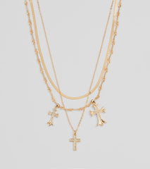Chic Blessings Statement Cross Charm Layered Necklace