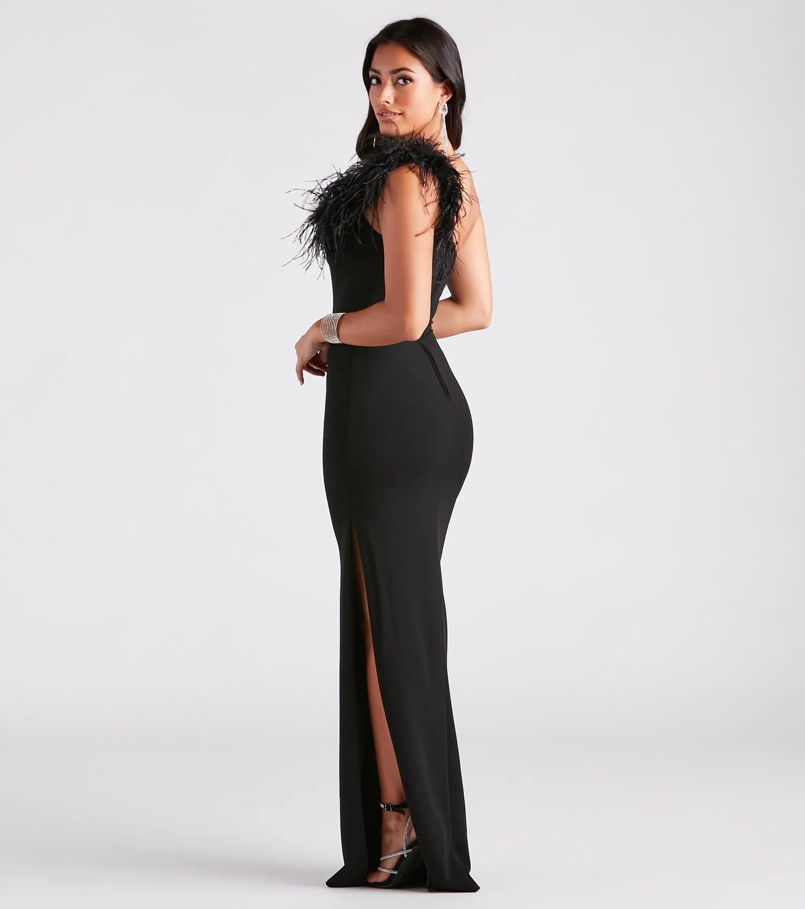 Patricia Formal Crepe Marabou Long Dress