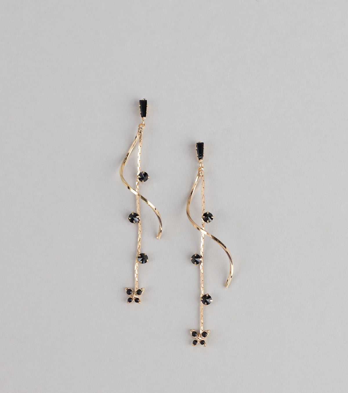 Spirals And Sparkle Butterfly Linear Earrings