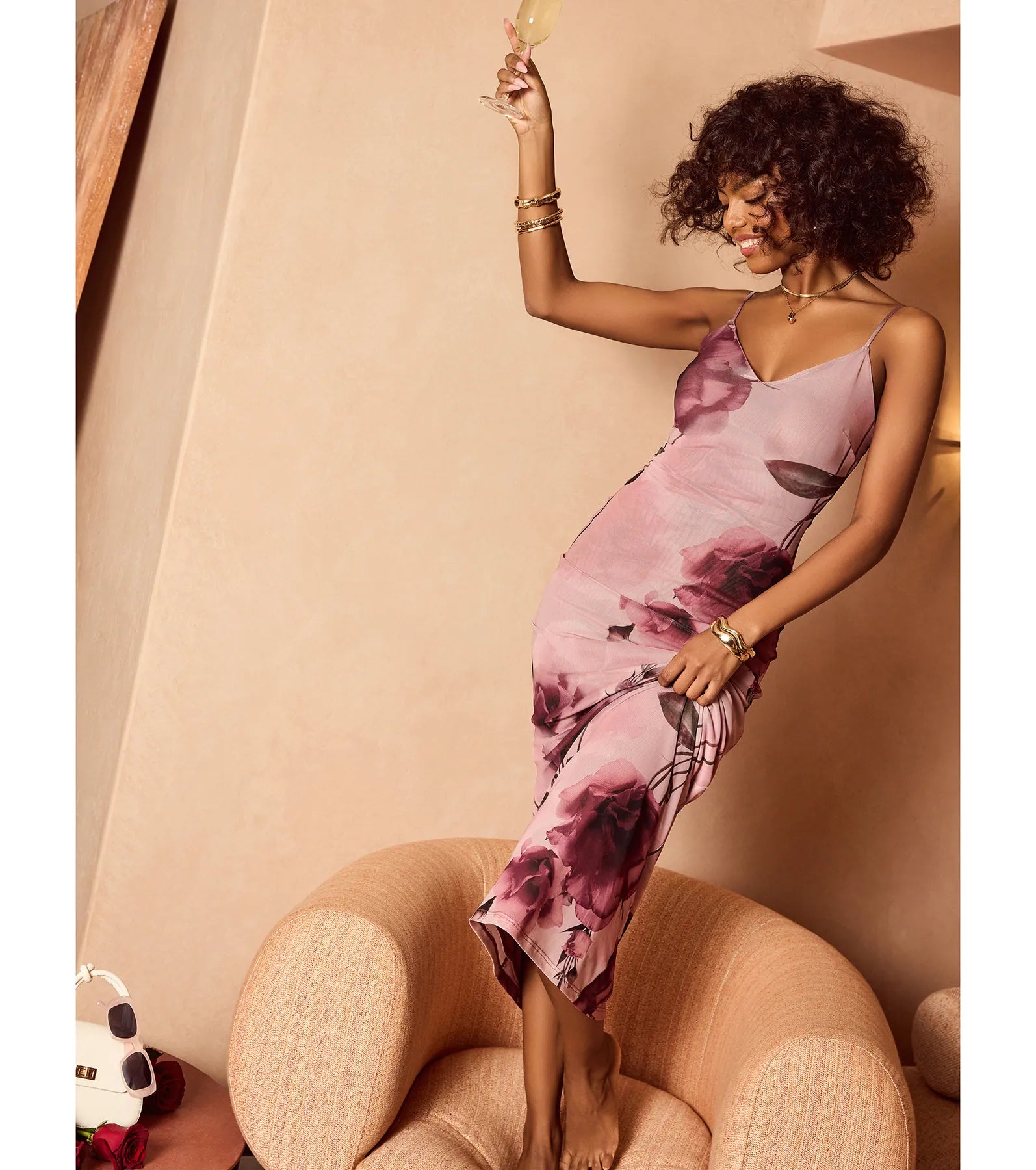 Love Language Floral Print Mesh Maxi Dress