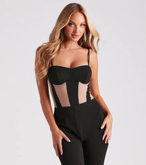Chic Illusion Contrast Mesh Bodysuit
