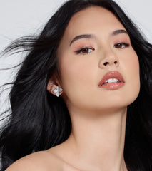 Flourishing Flower Rhinestone Stud Earrings