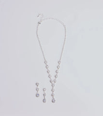Luxe Rhinestone Lariat Necklace And Earrings Set