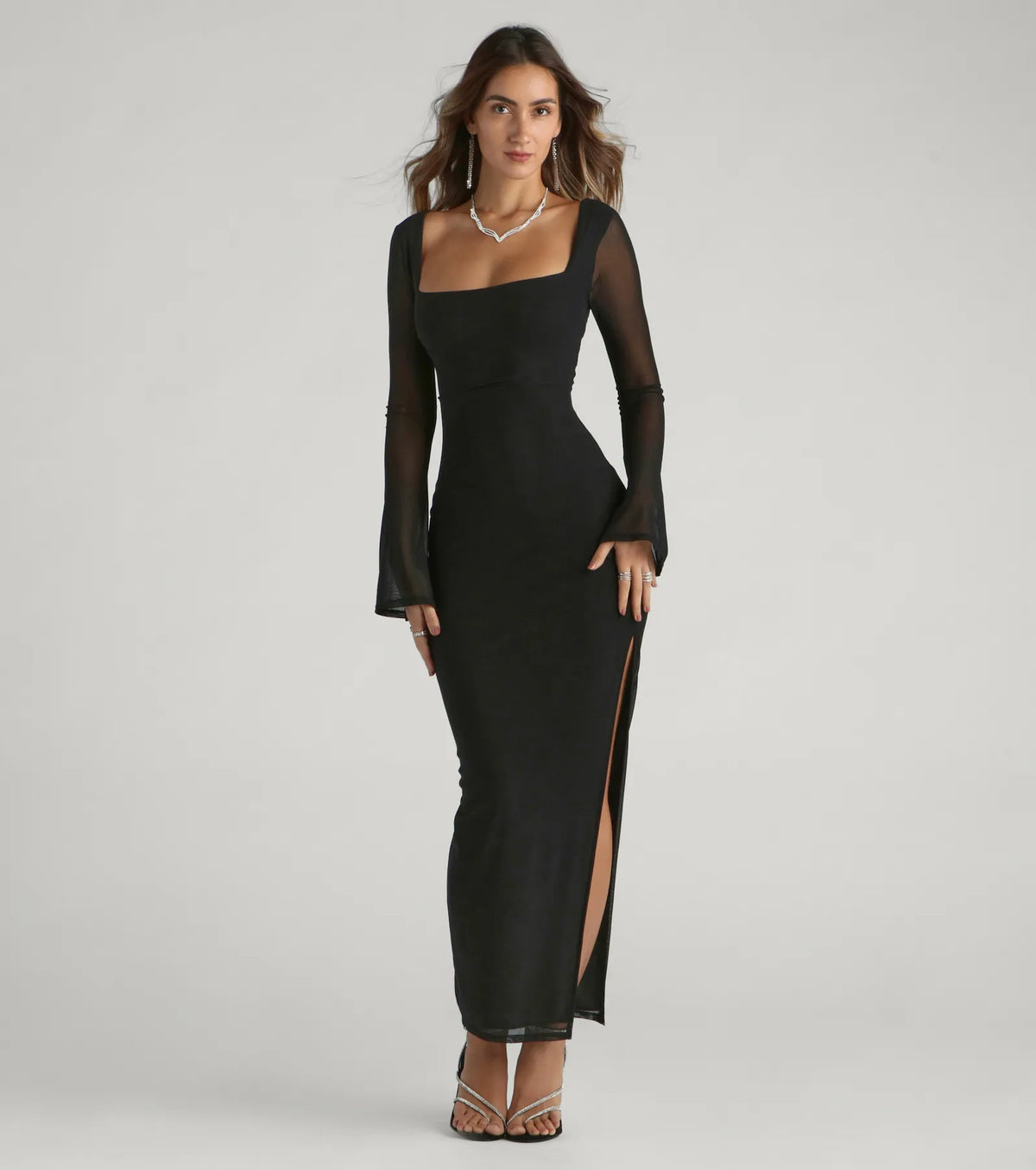 Becka Formal Mesh High Slit Column Dress