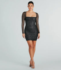 Shiny Secrets Glitter Long Sleeve Mini Dress